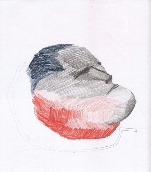 Claudia Rößger: Schraffur 08 /Das Kinn, 2015, 
pencil and colored pencil on paper, 25 x 22 cm


